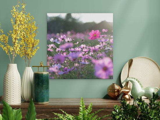 Artaza Toile Peinture Champ De Fleurs Avec Kosmos Pourpre - 30x30 - Klein - Photo Sur Toile - Impression Sur Toile