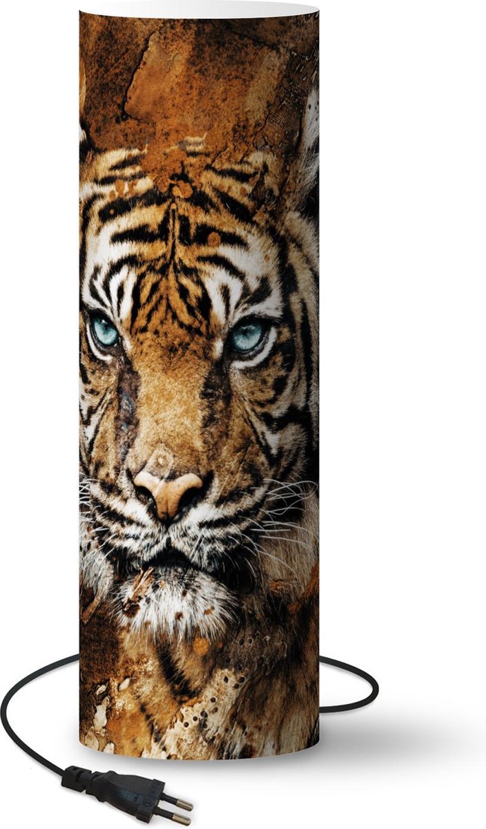 Lamp - Nachtlampje - Tafellamp slaapkamer - Tijger - Schilderij - Bruin - 60 cm hoog - Ø19.1 cm - Inclusief LED lamp