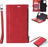 Side Zipper Back Card Horizontale Flip PU lederen tas met kaartsleuven & portemonnee & fotolijst & Lanyard voor iPhone 13 mini (rood)