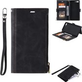Side Zipper Back Card Horizontale Flip PU lederen tas met kaartsleuven & portemonnee & fotolijst & Lanyard voor iPhone 8 Plus/7 Plus (zwart)
