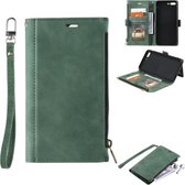 Side Zipper Back Card Horizontale Flip PU lederen tas met kaartsleuven & portemonnee & fotolijst & Lanyard voor iPhone 8 Plus/7 Plus(Groen)