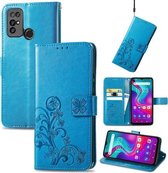 Voor Doogee X96 Pro Vierbladige Sluiting Reliëf Gesp Mobiele Telefoon Bescherming Lederen Case met Lanyard & Kaartsleuf & Portemonnee & Beugel Functie (Blauw)