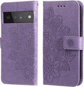 Voor Google Pixel 6 Pro 7-bloemblaadje Bloemen Embossingpatroon Horizontale Flip PU-lederen hoes met houder & kaartsleuven & portemonnee & fotolijst (lichtpaars)