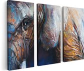 Artaza Canvas Schilderij Drieluik Getekende Olifant Van Dichtbij - Abstract - 120x80 - Foto Op Canvas - Canvas Print
