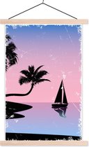 Porte-affiche avec affiche - Affiche scolaire - Bateau - Palmier - Nuit - Été - 40x60 cm - Lattes vierges