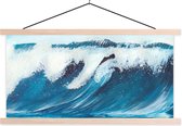 Posterhanger incl. Poster 150x75 cm - Schoolplaat - Zee - Golf - Waterverf - Textielposter - Blanke latten