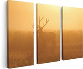 Artaza Canvas Schilderij Drieluik Hert Tijdens De Mist - 120x80 - Foto Op Canvas - Canvas Print
