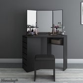 Kaptafel En Luxe Make Up Tafel Met Extra Grote Spiegel En 5 Lades - Zwart - Voor Volwassene En Kinderen - Nouchy®