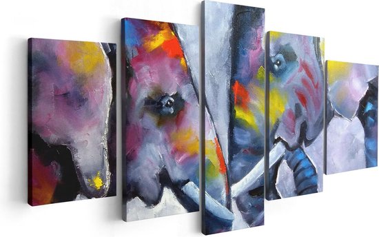 Artaza Canvas Schilderij Vijfluik Twee Getekende Olifanten - Abstract - 100x50 - Foto Op Canvas - Canvas Print