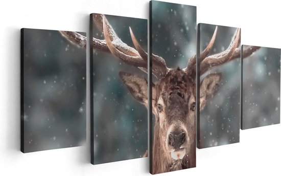 Pentaptyque Artaza - Peinture sur toile - Tête de cerf - Cerf dans la neige - 100x50 - Photo sur toile - Impression sur toile