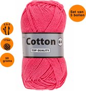 Lammy yarns Cotton eight 8/4 dun katoen garen - roze (020) - pendikte 2,5 a 3mm - 5 bollen van 50 gram