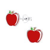 Joy|S  - Zilveren appel oorbellen 9 mm - rood