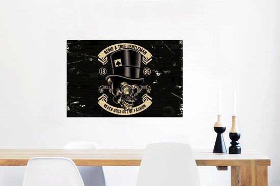 Décoration murale Métal - Peinture Aluminium - Tête de Mort - Chapeau - Vintage - 60x40 cm