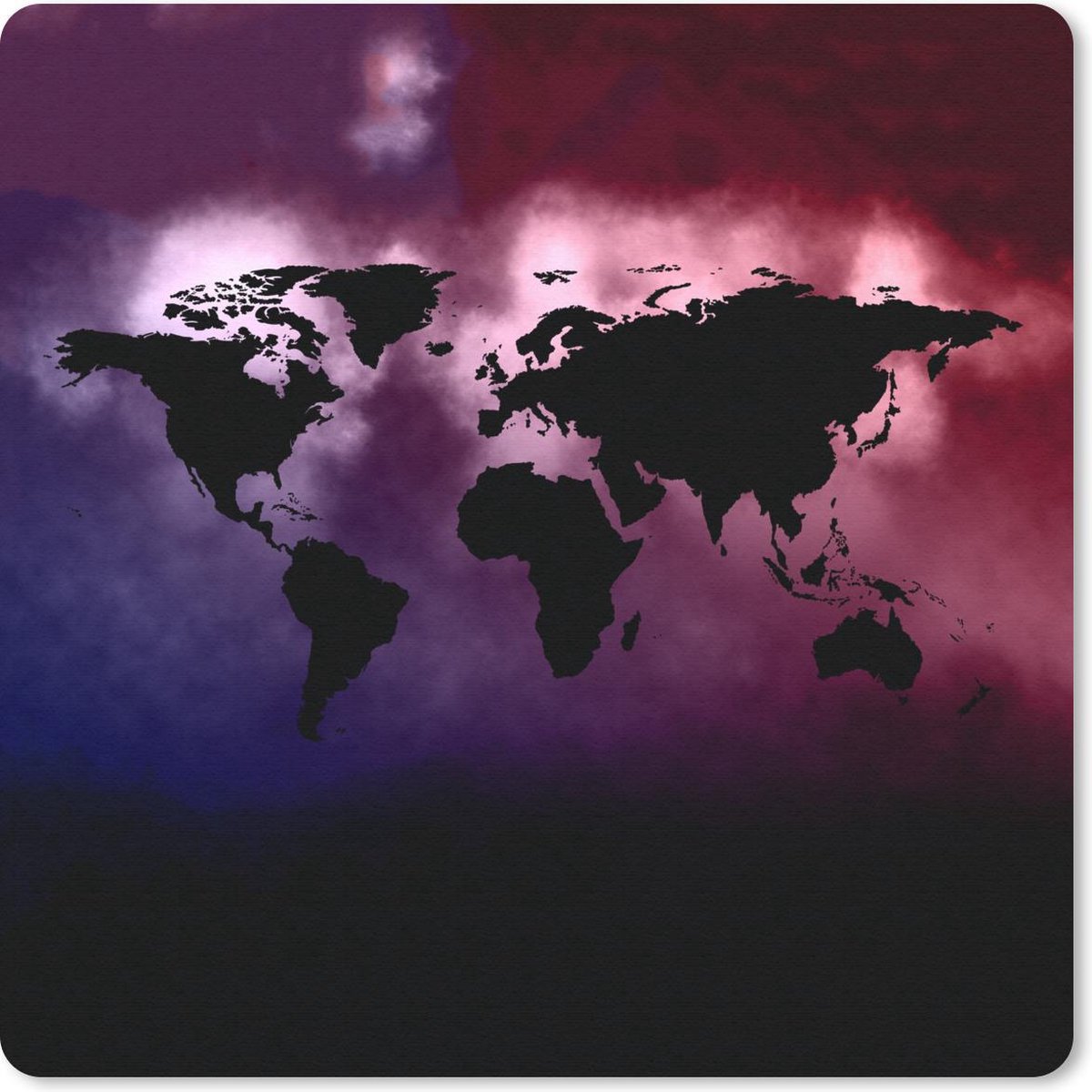 Muismat 30x30 cm - Mousepad Wereldkaart - Waterverf - Roze - Muismatten