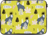 Laptophoes 13 inch - Aap - Blad - Geel - Laptop sleeve - Binnenmaat 32x22,5 cm - Zwarte achterkant