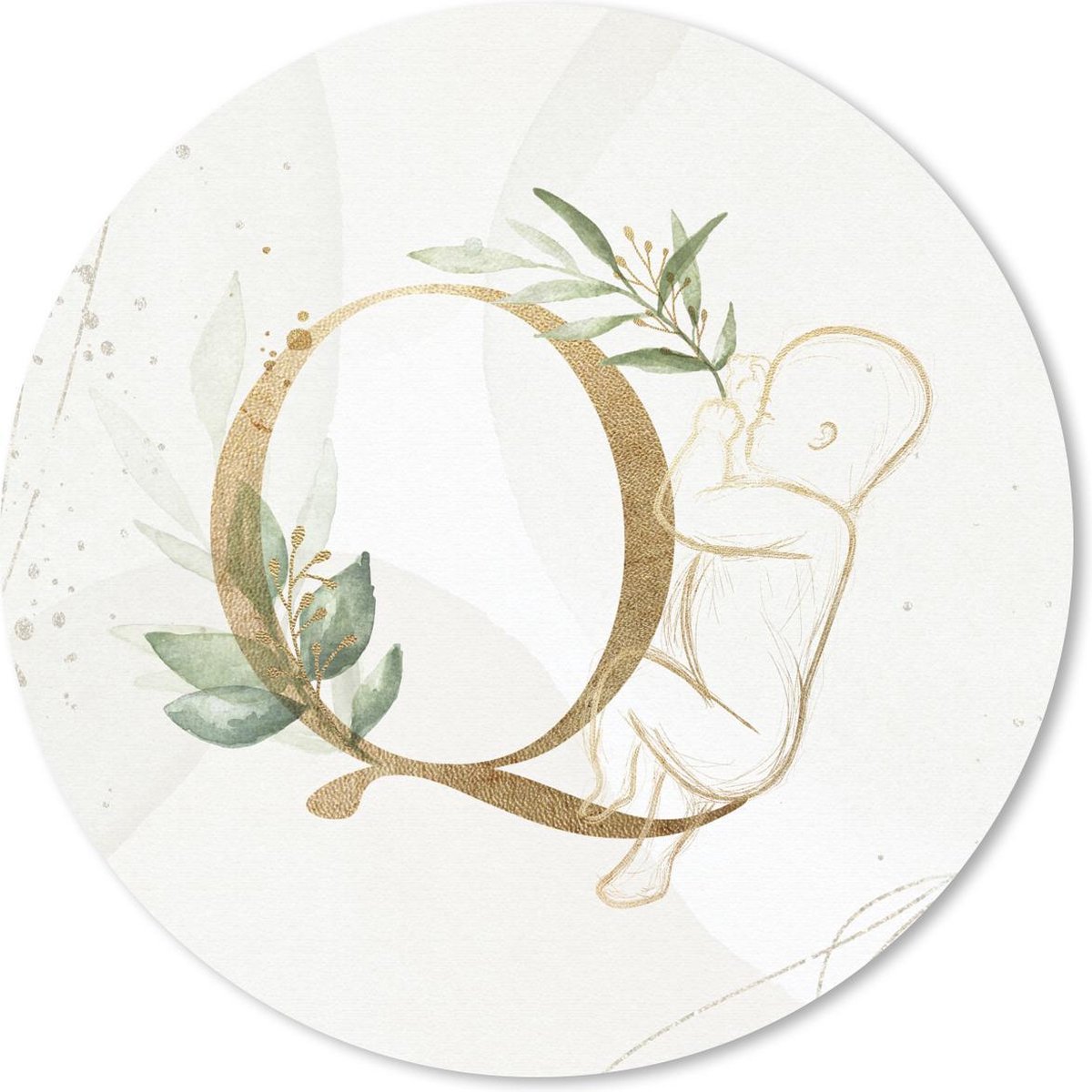Muismat rond 30x30 cm - Mousepad Letters - Q - Baby - Waterverf - Ronde muismatten