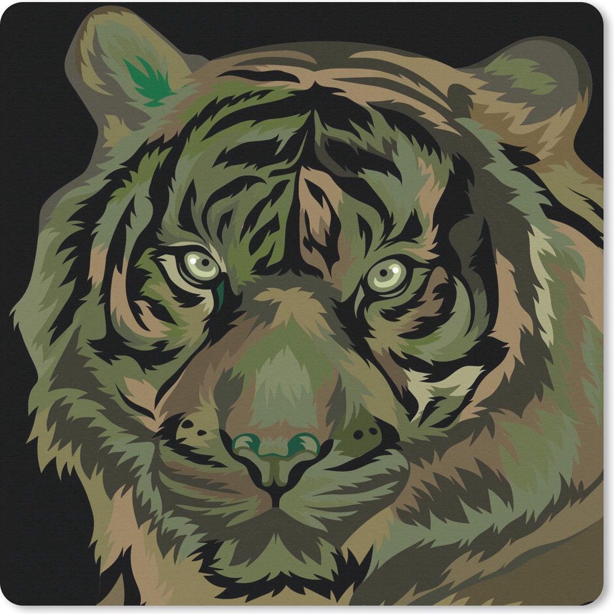 Muismat 30x30 cm - Mousepad Tijger - Kop - Groen - Muismatten