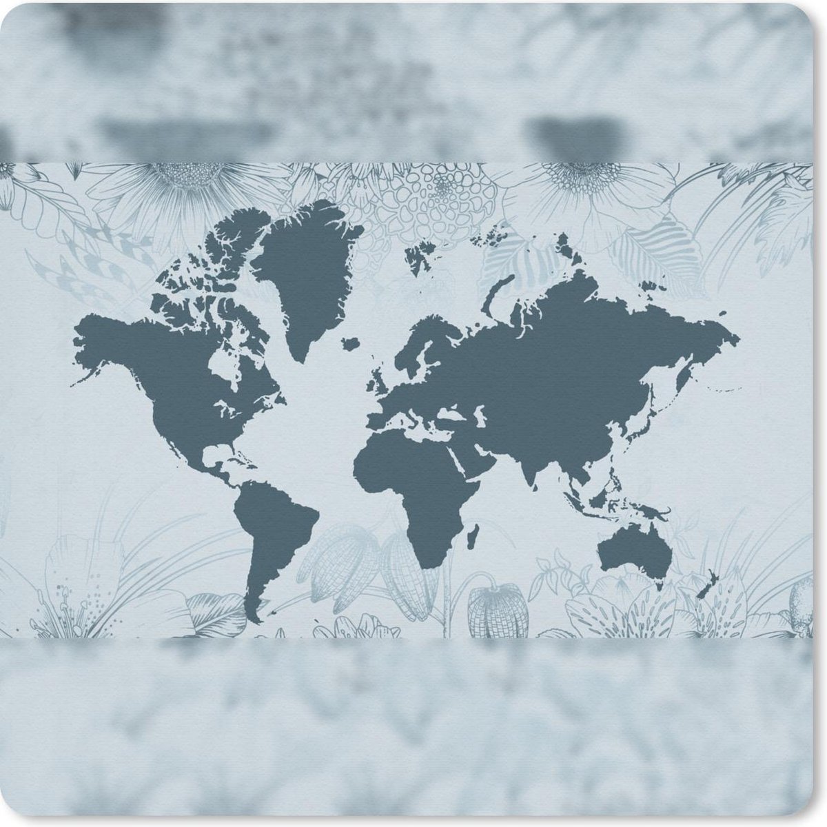 Muismat 20x20 cm - Mousepad Wereldkaart - Planten - Blauw - Muismatten