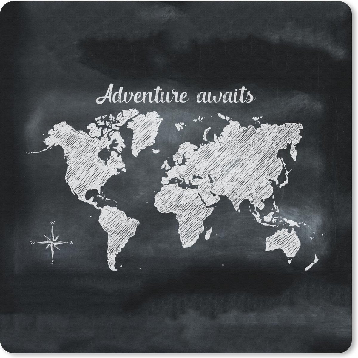 Muismat 20x20 cm - Mousepad Wereldkaart - Schoolbord - Wit - Muismatten