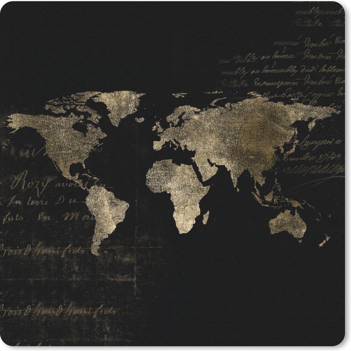 Muismat 30x30 cm - Mousepad Wereldkaart - Goud - Letters - Muismatten