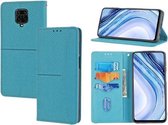 Voor Xiaomi Redmi Note 9 Pro Max Geweven Textuur Stiksels Magnetische Horizontale Flip PU Lederen Case met Houder & Kaartsleuven & Portemonnee & Lanyard (Blauw)