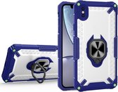 Matte TPU + PC magnetische schokbestendige hoes met ringhouder voor iPhone X / XS (saffierblauw)