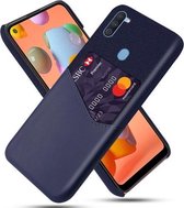 Voor Samsung Galaxy A11 Doek Textuur PC + PU lederen achterkant Schokbestendig hoesje met kaartsleuf (blauw)