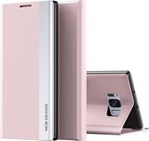 Voor Samsung Galaxy S8 Side gegalvaniseerde magnetische ultradunne horizontale flip lederen hoes met houder (roze)