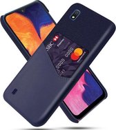 Voor Samsung Galaxy A10 Doek Textuur PC + PU lederen achterkant Schokbestendig hoesje met kaartsleuf (blauw)