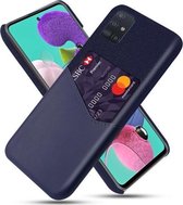 Voor Samsung Galaxy A51 Doek Textuur PC + PU Lederen Achterkant Schokbestendig Hoesje met Kaartsleuf (Blauw)