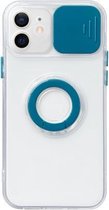 Sliding Camera Cover Design TPU-beschermhoes met ringhouder voor iPhone 13 (donkerblauw)