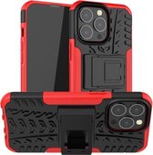 Bandtextuur Schokbestendig TPU + pc-beschermhoes met houder voor iPhone 13 Pro Max (rood)