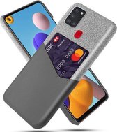 Voor Samsung Galaxy A21s Doek Textuur PC + PU lederen achterkant Schokbestendig hoesje met kaartsleuf (grijs)