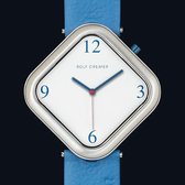 Rolf Cremer Big Corner - horloge - dames - blauw - titanium - kalfsleer - moederdag cadeau