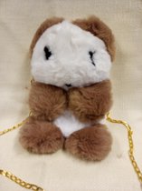Leuke knuffel in imitatie konijnenbont, 3 in 1 knuffel +handtas+rugzak: dier is panda kleur is bruin+wit