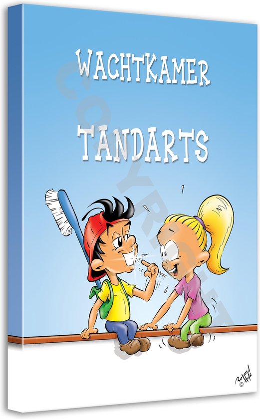 Tandarts Cartoon op canvas - Roland Hols - Wachtkamer - 120 x 90 cm - Houten frame 4 cm dik - Orthodontist - Mondhygiënist
