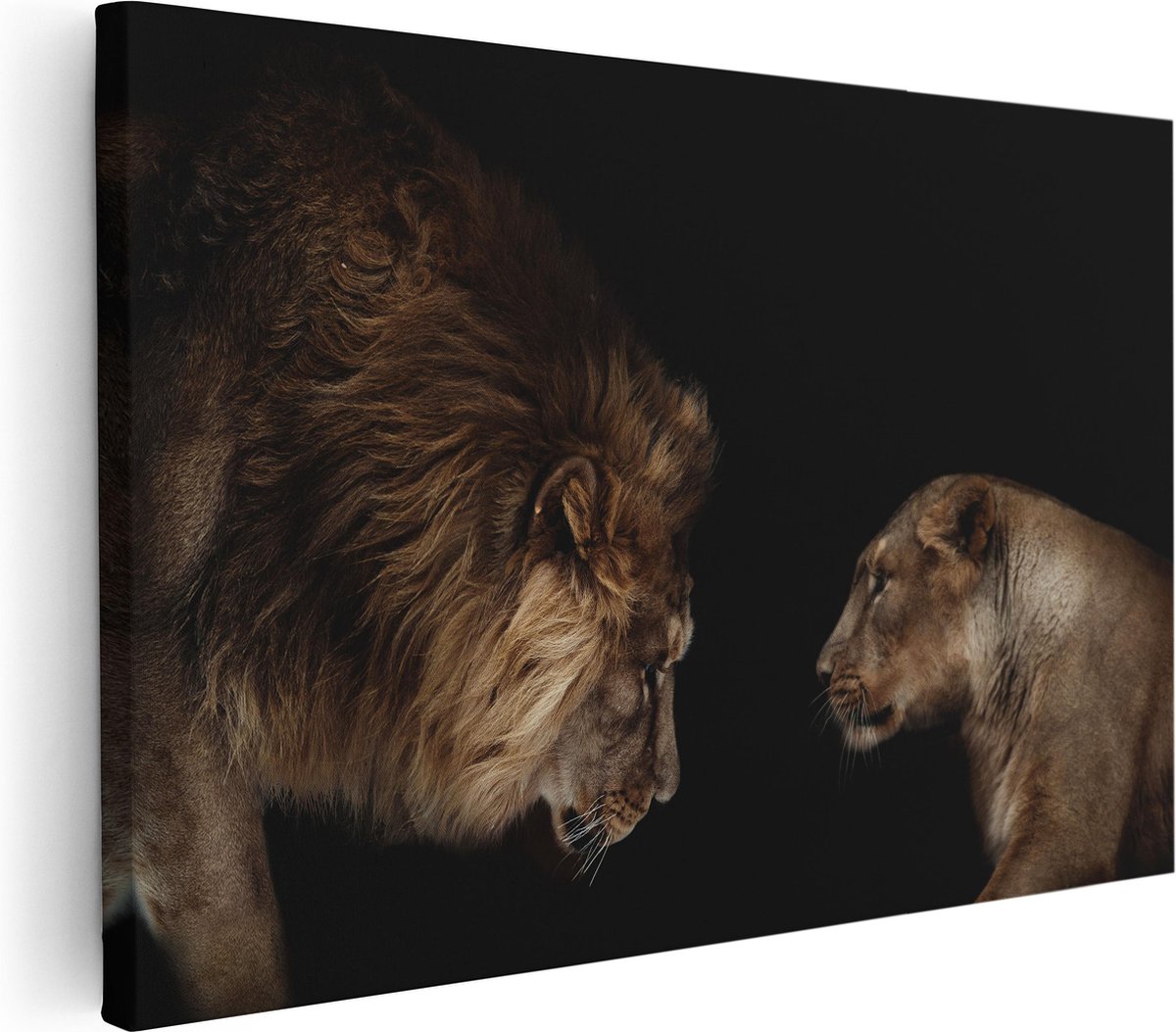 Artaza Canvas Schilderij Leeuw En Leeuwin - 30x20 - Klein - Foto Op Canvas - Canvas Print