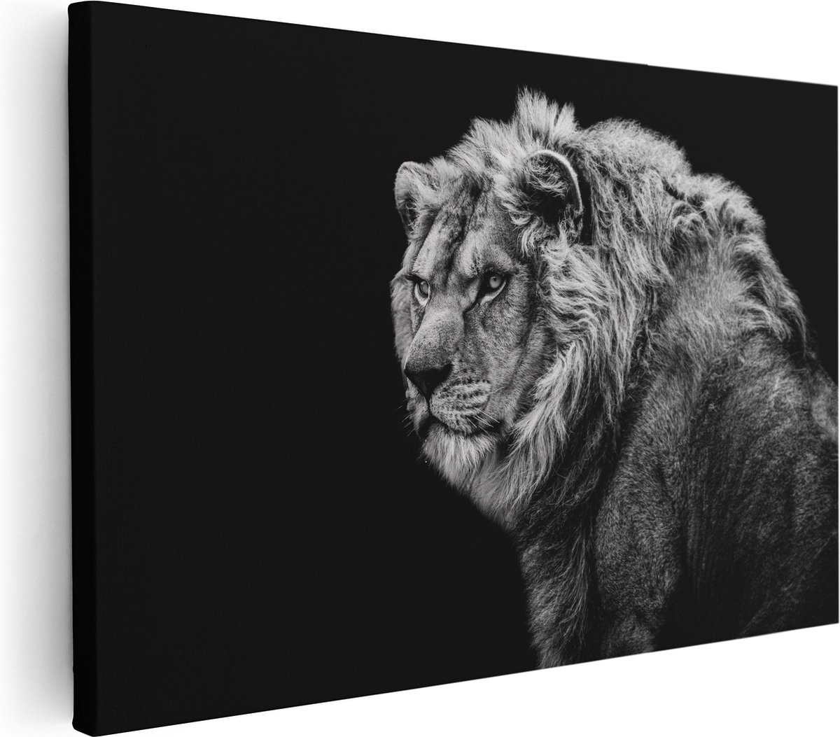 Artaza Canvas Schilderij Leeuw - Zwart Wit - 30x20 - Klein - Foto Op Canvas - Canvas Print