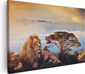 Artaza Canvas Schilderij Leeuw Tijdens Zonsondergang - 120x80 - Groot - Foto Op Canvas - Wanddecoratie Woonkamer