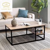 Luxury Buy® salontafel-bijzettafel-houten tafel met opslag- metalen frame- natuurlijke houtkleur