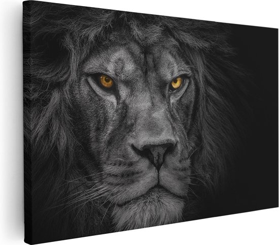 Artaza Canvas Schilderij Leeuw - Leeuwenkop - Zwart Wit - 90x60 - Foto Op Canvas - Canvas Print - Muurdecoratie