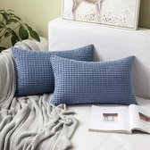 Set van 2 kussenslopen, corduroy, sierkussen, kussensloop, sofakussen, decoratief, sofakussen, kussensloop, zacht voor woonkamer en slaapkamer, 30 x 50 cm, blauw cyaan