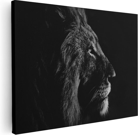 Artaza Canvas Schilderij Leeuw - Leeuwenkop - Zwart Wit - 80x60 - Foto Op Canvas - Canvas Print