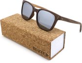 Bluxer® Zonnebril voor Heren en Dames Polaroid - Hippe Houten Zonnebril Gepolariseerd - UV400 Lens - Walnut Veneer - Zilvere Lens