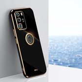 Voor Huawei P40 Pro XINLI Straight 6D Plating Gold Edge TPU Shockproof Case met Ring Houder (Zwart)