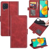 Voor Samsung Galaxy M32 Dual-side magnetische gesp horizontale flip lederen tas met houder & kaartsleuven & portemonnee (rood)