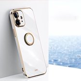 XINLI Rechte 6D Plating Gouden Rand TPU Schokbestendig Hoesje met Ring Houder Voor iPhone 12 mini (Wit)