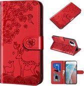 Voor Geschikt voor Xiaomi Mi 11 Lite Sika Herten Embossing Patroon Horizontale Flip PU Lederen Case met Houder & Kaartsleuf & Portemonnee & Fotolijst (Rood)