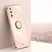 Voor Geschikt voor Xiaomi Mi 9 XINLI Straight 6D Plating Gold Edge TPU Shockproof Case met ringhouder (roze)