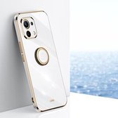 Voor Xiaomi Mi 11 Lite XINLI Straight 6D Plating Gold Edge TPU Shockproof Case met Ring Holder (Wit)